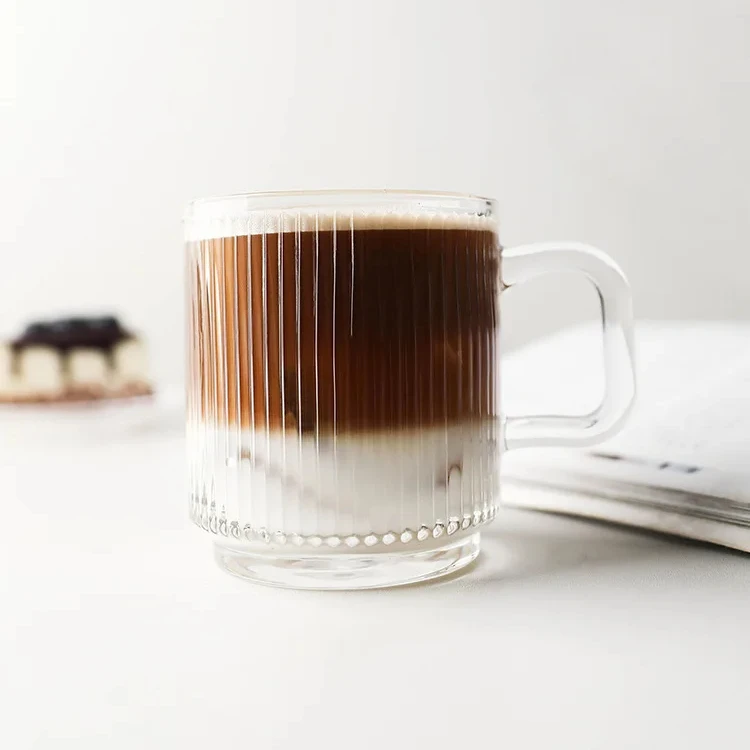 340ml Customized Hot Selling Colorful Glass Coffee Mug Unbreakable with Lid and Handle Vintage Style Eco-Friendly Travel Use