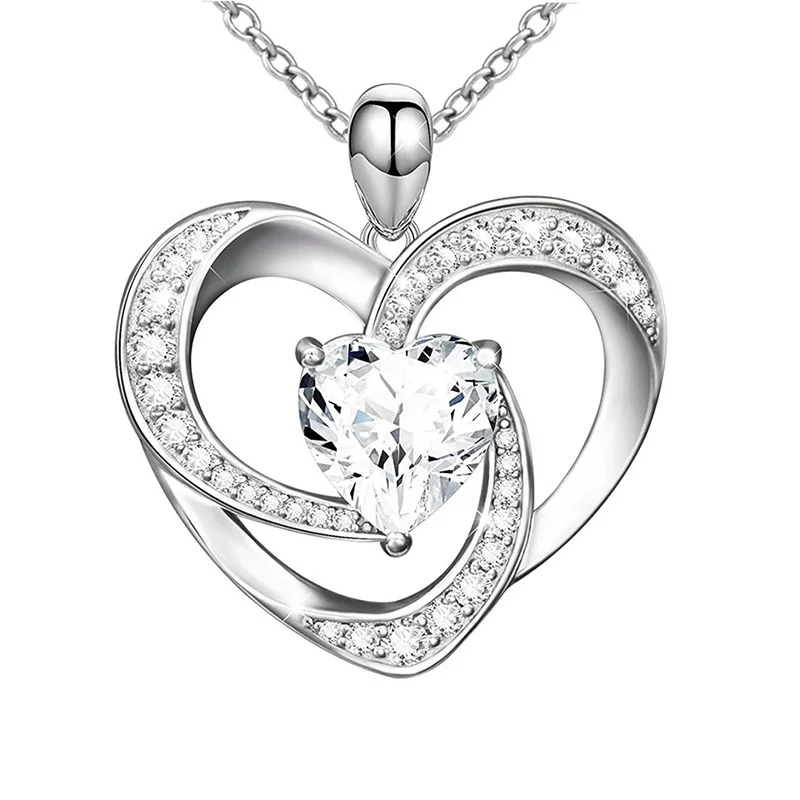 

Romantic women silver plated Unique jewelry heart necklace Hainon white zircon necklace Valentine's Day gift wholesale