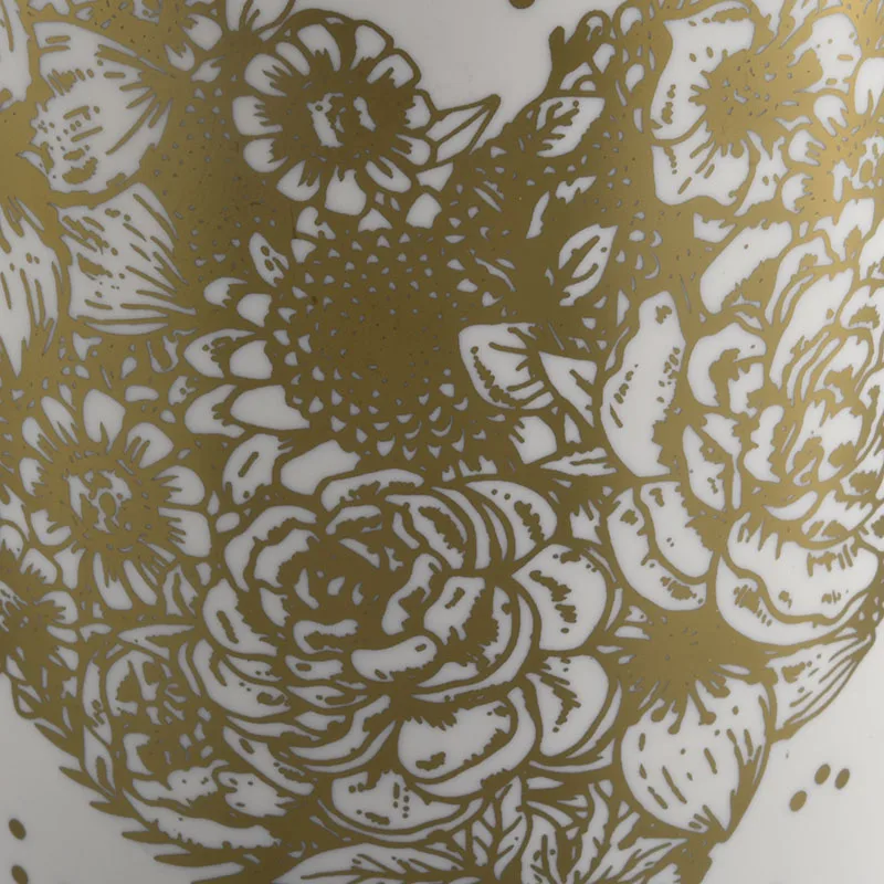 white cylinder ceramic candle jars with gold printing