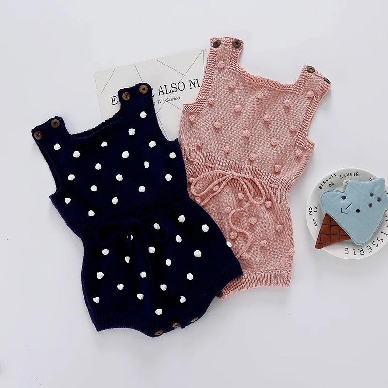 

3 Colors Infants Boys And Girls Cotton Knitted Baby Rompers Toddlers Suspender Jumpsuits Baby Clothes M222