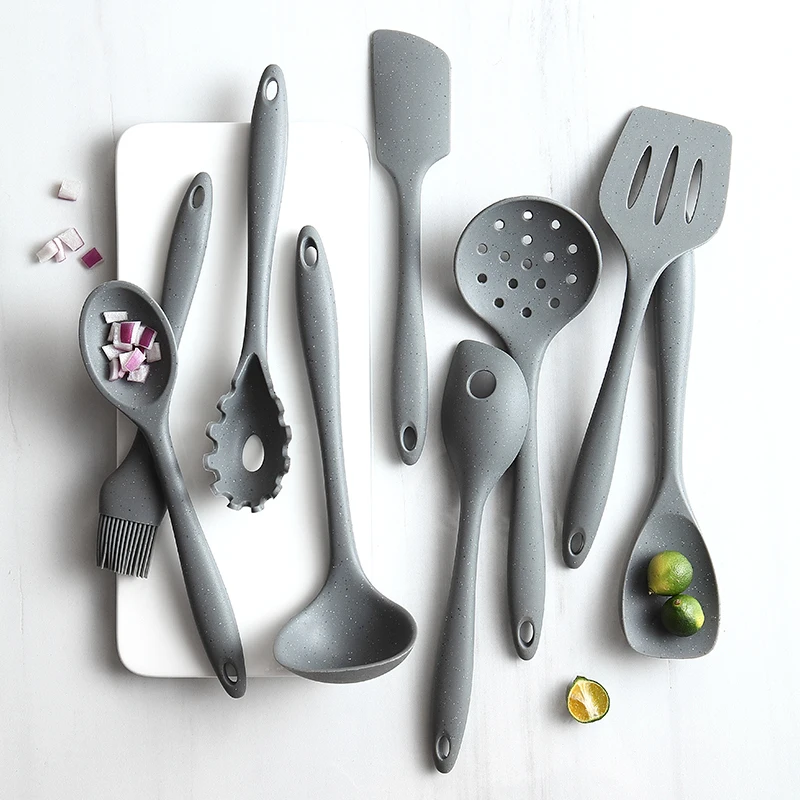 

best seller amazon 9pcs Kitchen Accessories silicone kitchenware Cooking Utensil Set, Grey