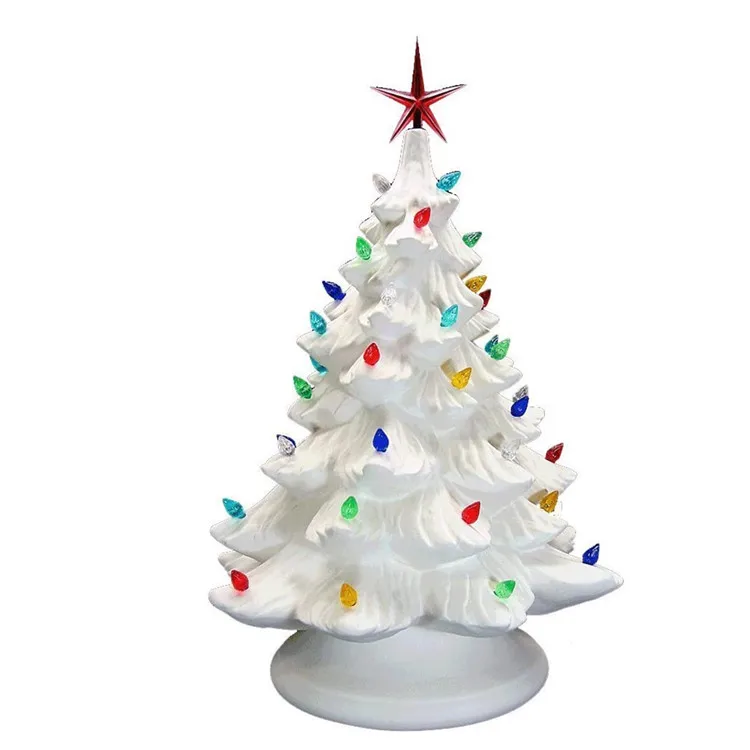 Unpainted Ceramic Ready To Paint Large Christmas Tree & Base Light