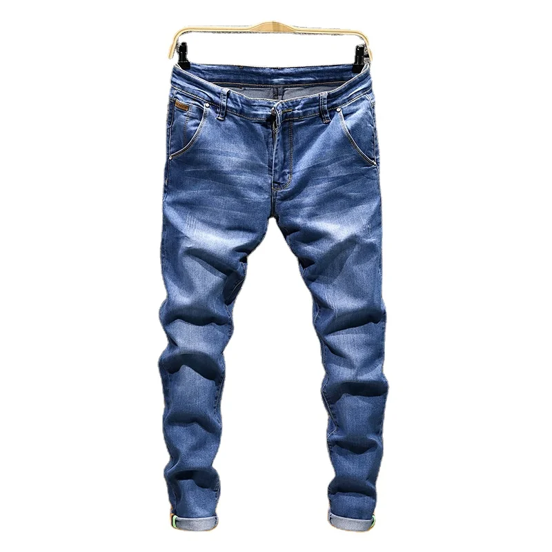 

OEM Service Men's Jeans Fashion Jeans Men Drawstring Slim Fit Denim Joggers Stretch Male Jean Pencil Pants Blue, Dark blue