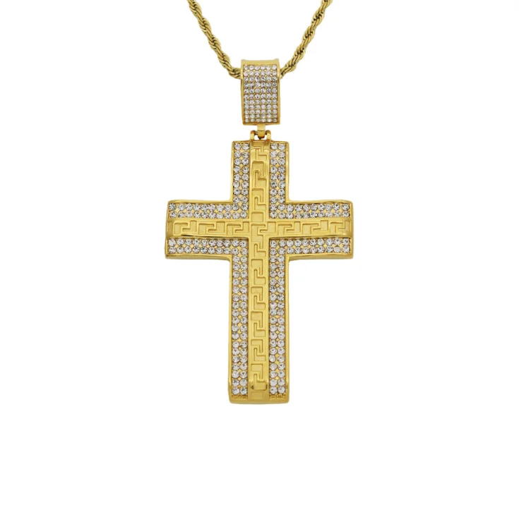 

trending 2021 new arrivals mens women fashion 18k gold plated stainless steel jewelry cross pendant necklace, Gold color