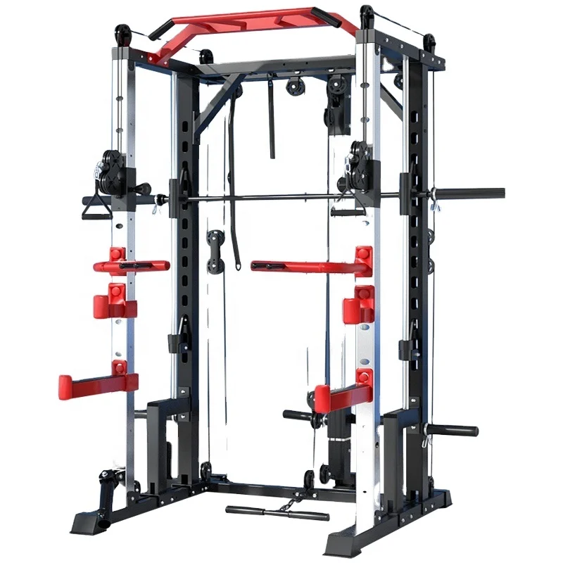 

In Stock Wholesale Home Gym Fitness Equipment Multi Function Crosser Trainer Smith Machine Power Rack Cage Adjustable Squat Rack