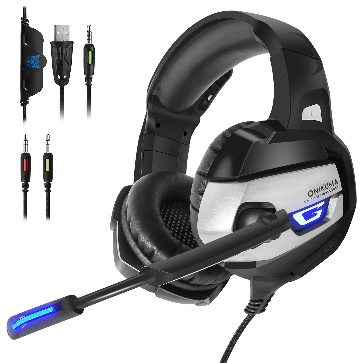 

ONIKUMA K5-Black&Grey PC 3.5mm Noise Canceling Gamer Bass Surround Soft Memory Earmuffs PS Computer Gaming Headset