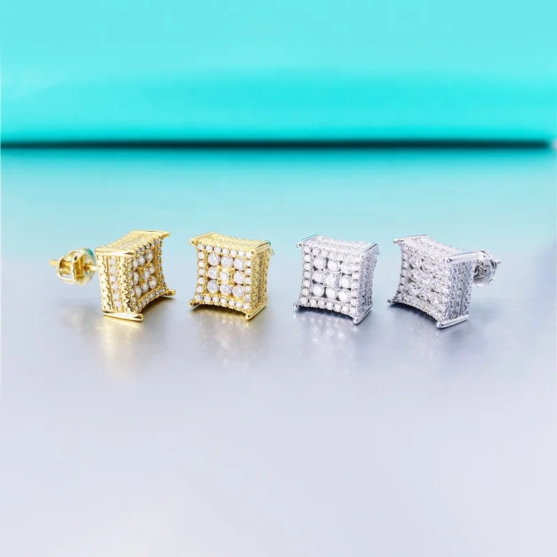 

Hot Sell Sterling Silver VVS Lab Diamonds Square Mens Moissanite Earrings Stud