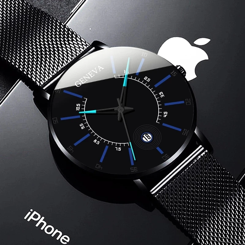 

GENEVA New Trendy Men's Watch for men with Stainless Steel Mesh Luxury Quartz Wrist Watches Casual Wristwatch Reloj de hombre