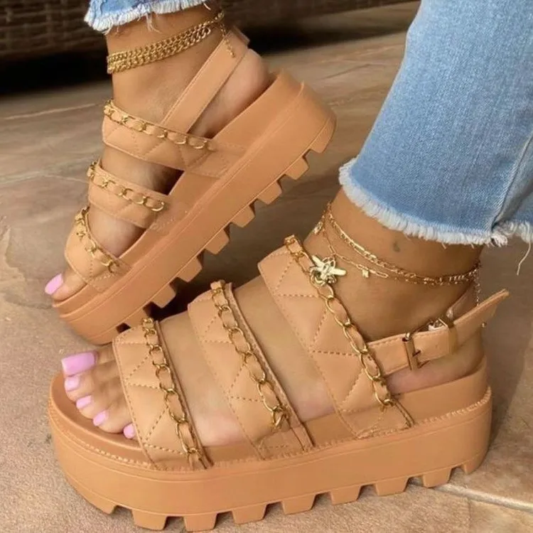 

2021 New Summer Lady Other Sandals Woman PU Chain Designer Platform Slippers Trendy Casual Women Platform Sandals