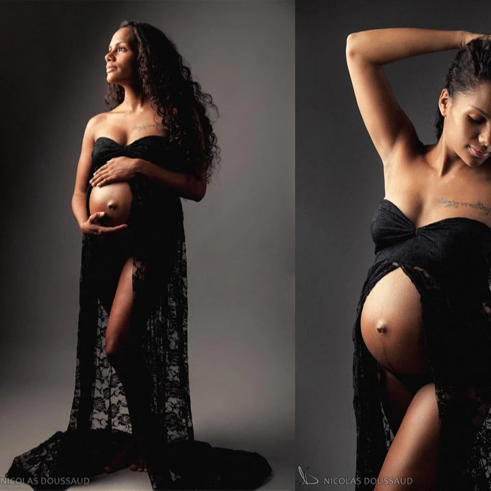 

Sexy Wrapped Maternity Photoshoot Dress With Flowing Tail Pregnant lace gown