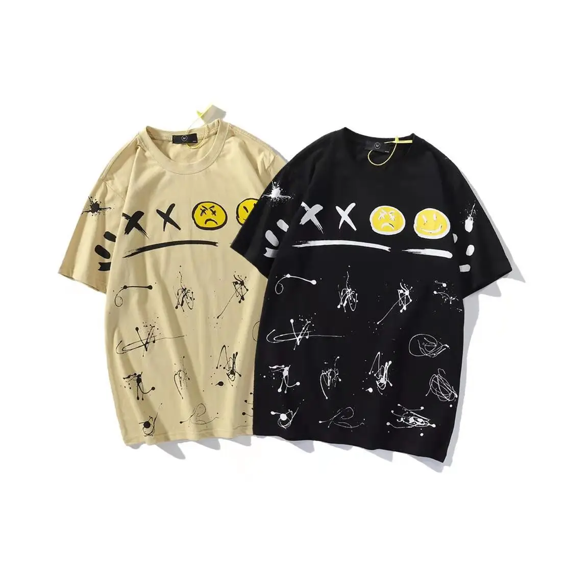 

Spring and summer new national brand men's high street irregular splicing men loose couples short-sleeved T-shirt, Custom color