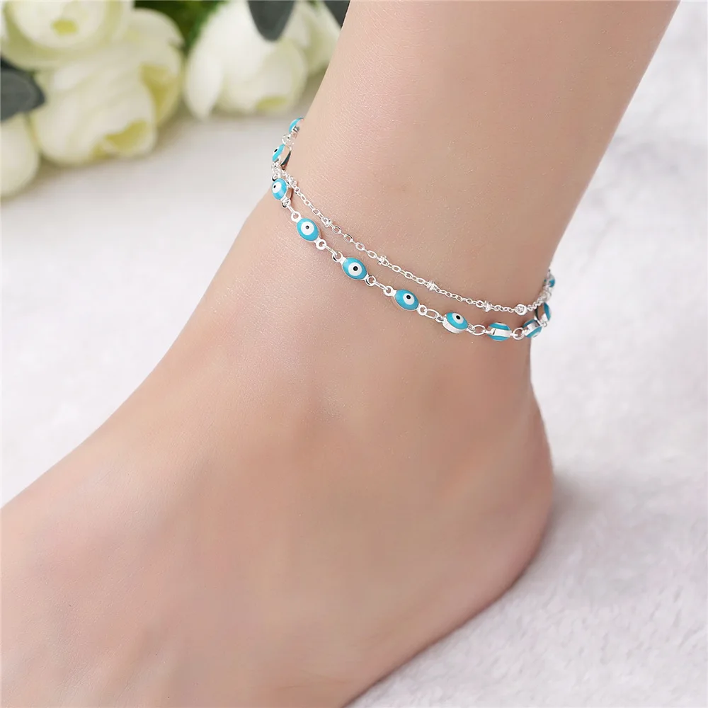 

2022 Wholesale New Fashion Sterling Silver Evil Eye Beach Foot Chain Jewelry Anklet For Women, As picture