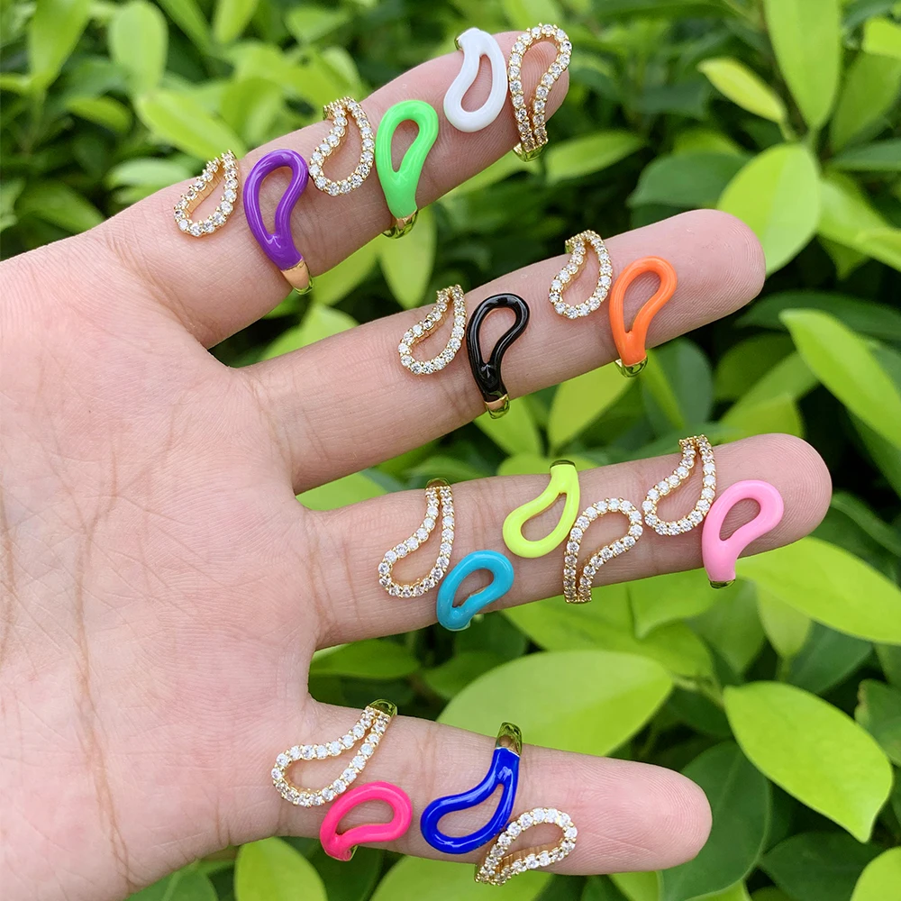 

INS Hot Style Crystal Rhinestone CZ Multi Color Oil Drip Finger Ring Candy Colors Enamel Cubic Zirconia Finger Ring for Women