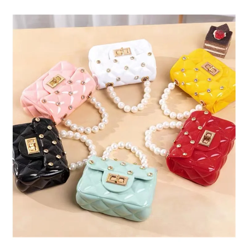 

Wholesale In Stock Summer Candy Color Small Square Diamond Lattice Rivet kids jelly purse women mini Handbags, 6 colors