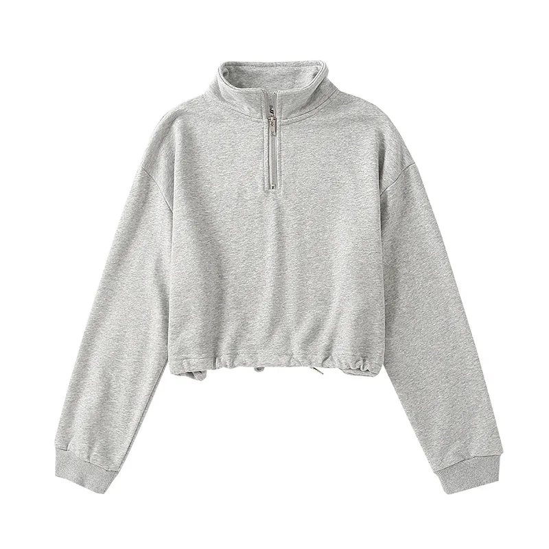 

wholesale casual sport solid zipper top long sleeve custom crop women crop sweater cropped top, Customized color
