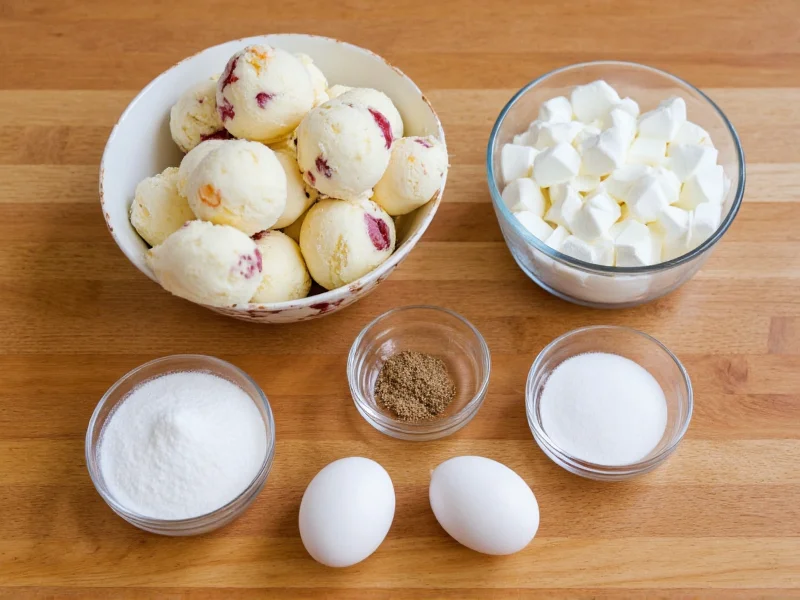 Homemade ice cream ingredients arranged neatly on wooden table