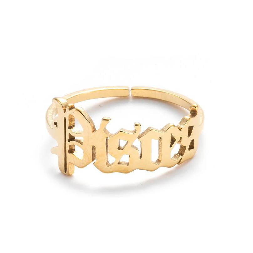 

Golden 12 Constellation Letter Ring Opening  Stainless Steel Couple Ring Fashion Finger Circle Ring Jewelry 2021 New