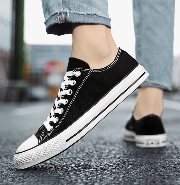 

New Wholesale Low Cut Vulcanized Sneakers Flat Plain Women Sneaker manufacturers small order Black Blank Bulk White Canvas Shoes, Picture