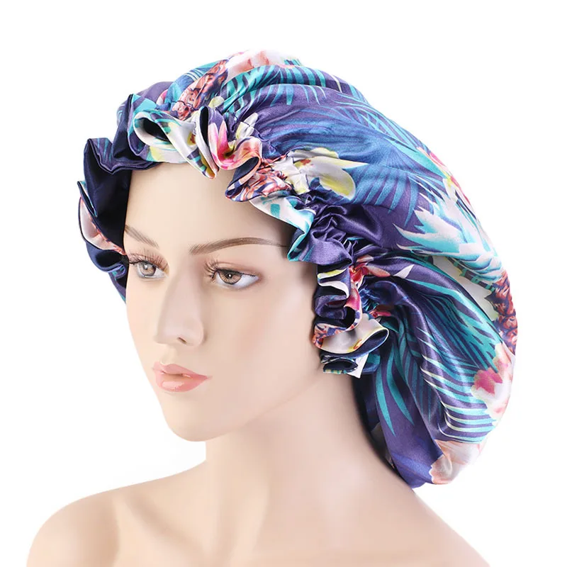 

SongMay hot sell oversize flower digital printing women hair beauty sleep silk hat Africa Ankara custom satin bonnets