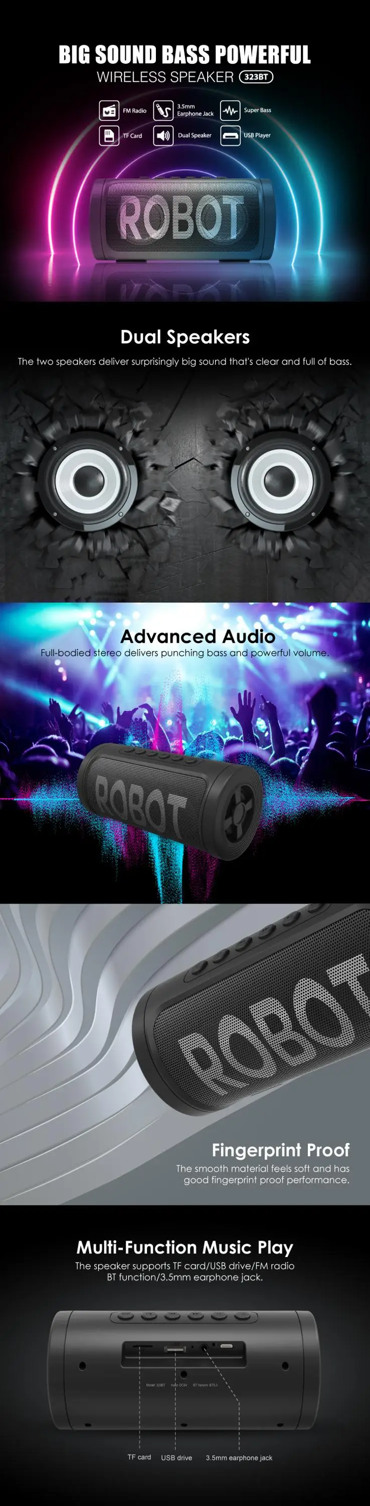Hot selling wireless speaker 323BT super bass bluetooth speaker double subwoofer speaker - ANKUX.COM