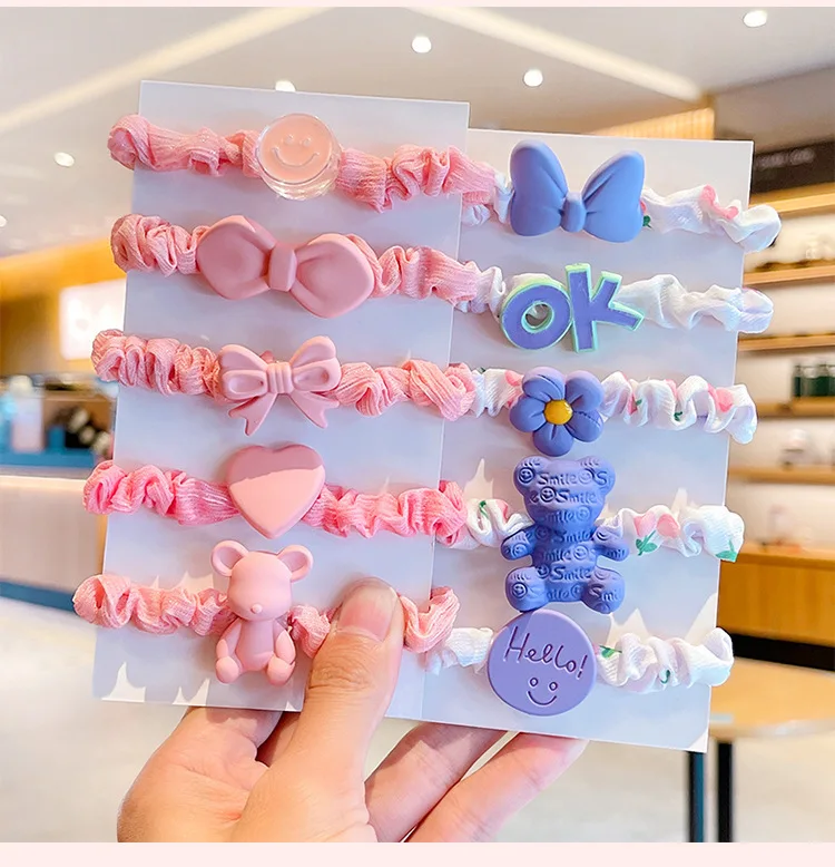 

2023 New arrival summer style hair ties accessories lovely flower 5 pcs/set children's elastic hair bands for kids