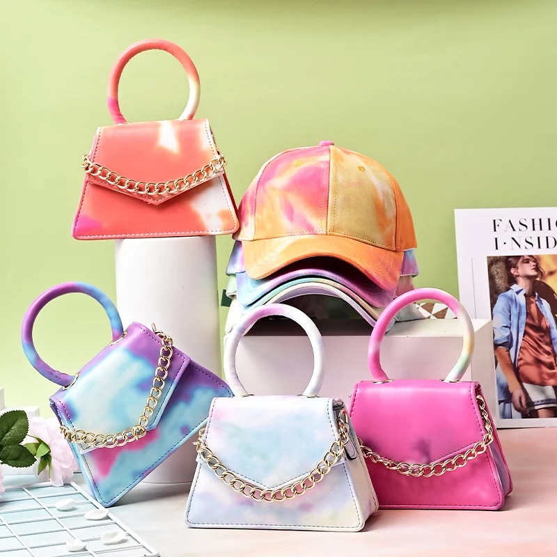 

2021 New Ladies Crossbody Purse And Handbags Matching Hats Set Small Designer Tie Dye Handbags Set For Women Luxury, 6 colors