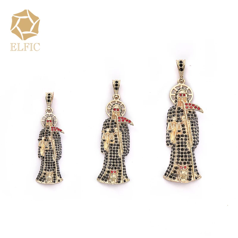 

Elfic Gold Plated Chian Necklace The God of death on Halloween Jewelry Santa Muerte Pendant Accessories
