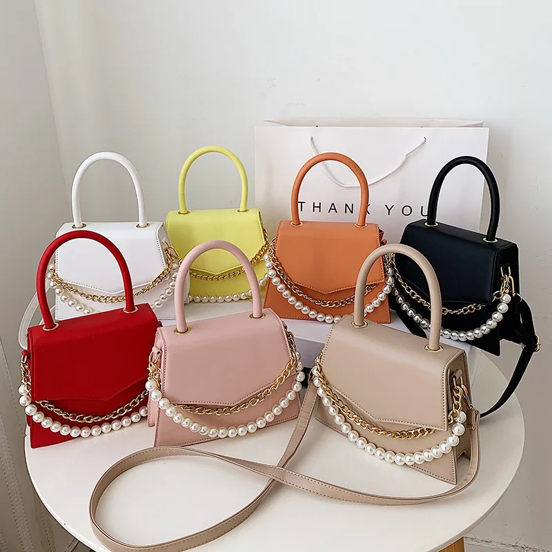 

New style pearl shoulder bags easy matching chain crossbody bag high quality PU handbags, As picture