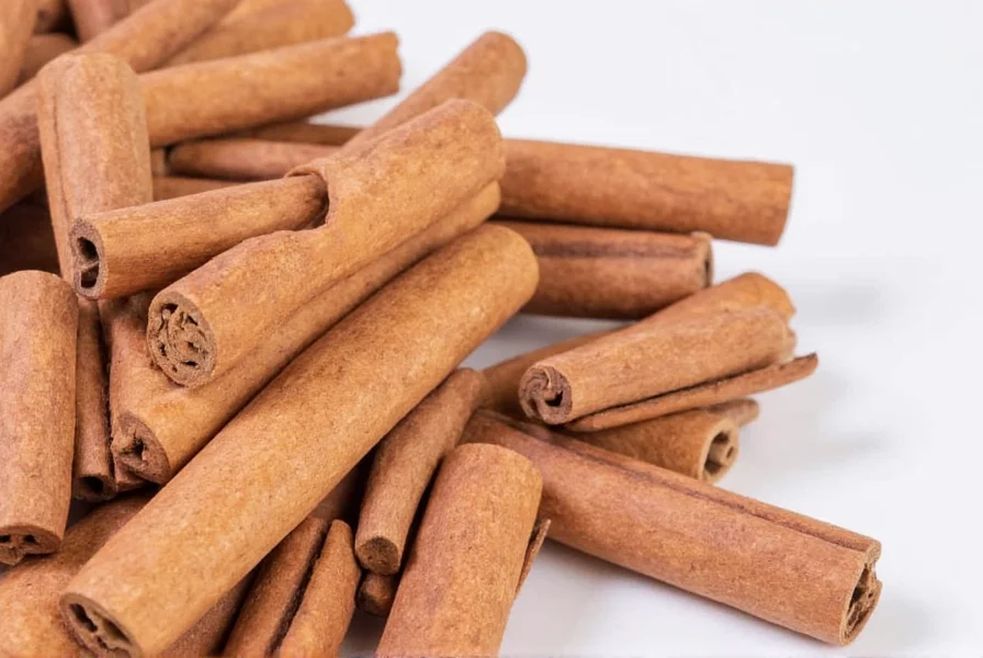 Side-by-side comparison of Ceylon cinnamon sticks (thin, multiple layers) versus Cassia cinnamon (thick, single layer)