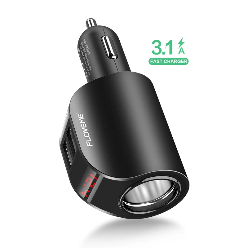 

Free Shipping 1 Sample OK Dual USB Ports Car Charger with LED Display FLOVEME Phone 5V/3.1A Charging Cell Phone Adapter