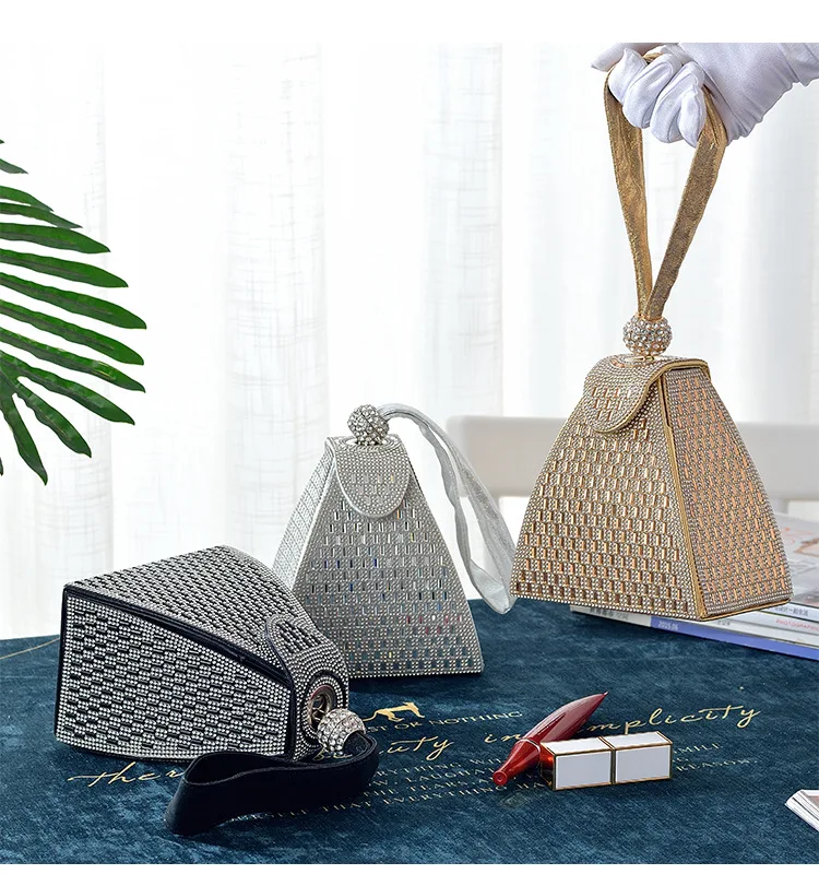 

2021 Xianjian Newest Pyramid Rhinestone Purse Clutch Wedding Bag Silver/Gold Party Handbag