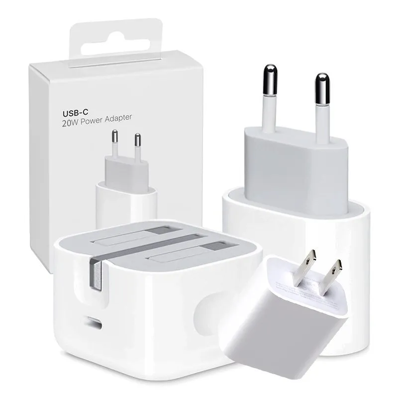 

18/20W PD USB-C adapter cable fast wall charger for apple power mobile phone US/UK/EU wireless charger for iphone 12 charging, White