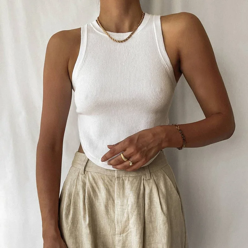 

Women'S O-Neck Slim Cotton Crop Top Sleeveless Vest Fashion Yoga Top, Customized colors