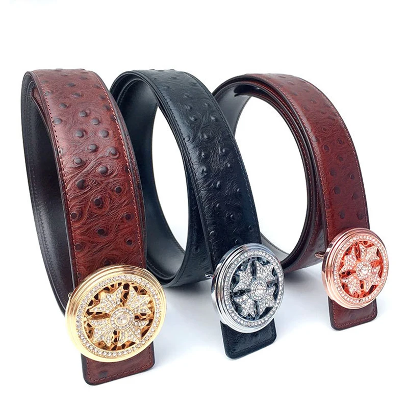 

Free Engraving Designer Rotating Buckle Lether Belt Manufacturers Casual Genuine Leather Luxury Waist Men Belt