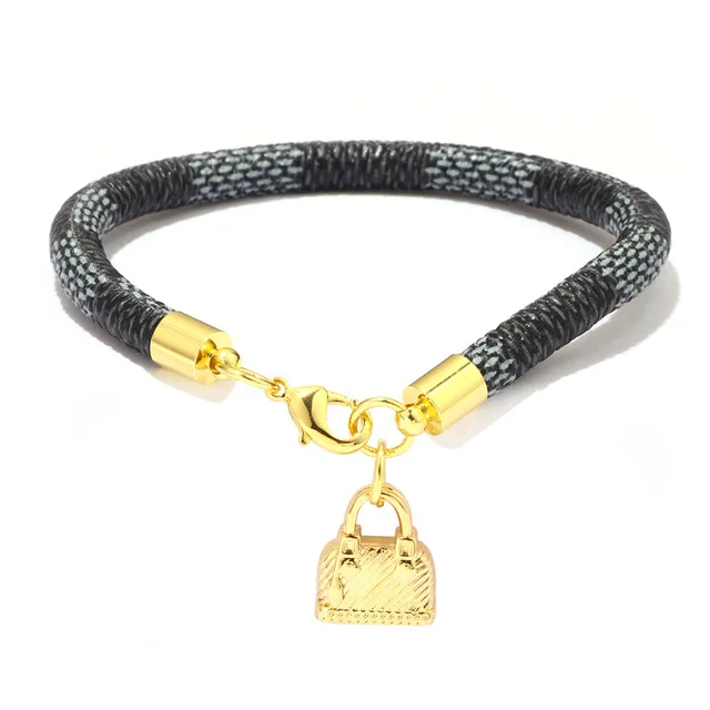 

Charmsmic Small Bag Charm Bracelets & Bangles for Women Brown Black White Color Snake Leather Metal Chain Pendant Bracelets