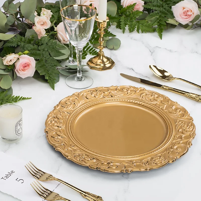

rattan plastic gold charger plates wedding decoration glass pink black silver rose gold beaded rim chargers for dinner plates
