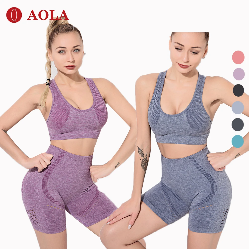 

AOLA hot sale Compression Legging Bra and Pants Workout Clothing 2 Piece Green Fitness Yoga Wear Sets For Women