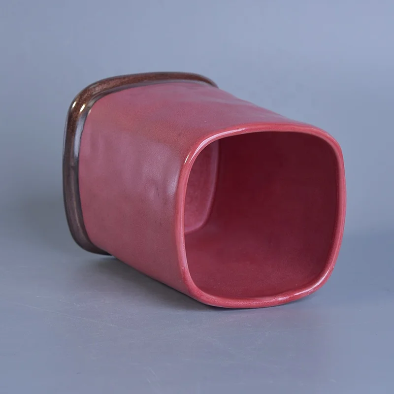 Elegant red square ceramic candle containers votive pillar candle holders home decoration supply