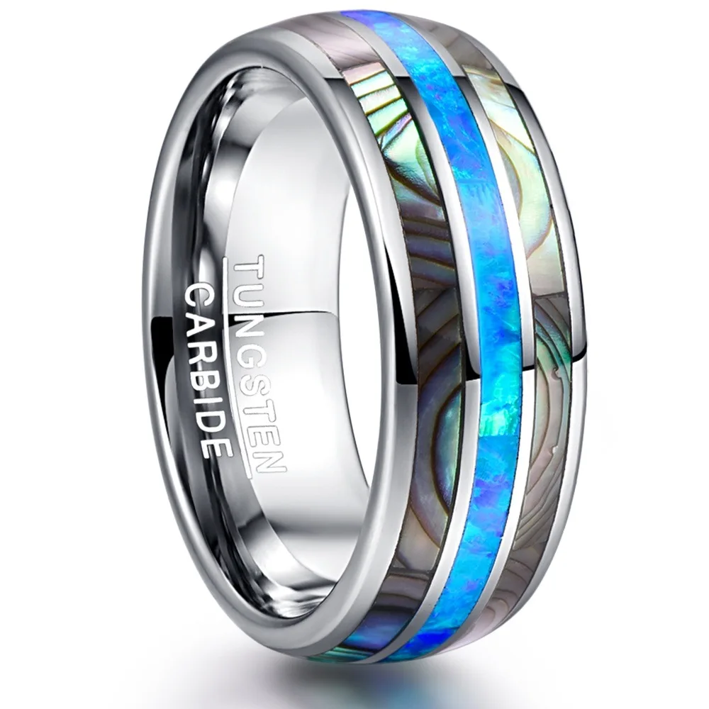 

8mm Mens Wedding Bands Hawaiian Koa Wood and Abalone Shell Tungsten Carbide Rings Comfort Fit Engagement MEN'S Gift