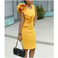 

2019 Wholesale Yellow Occassional Short Dress With Flower Edge Ladies Clothes