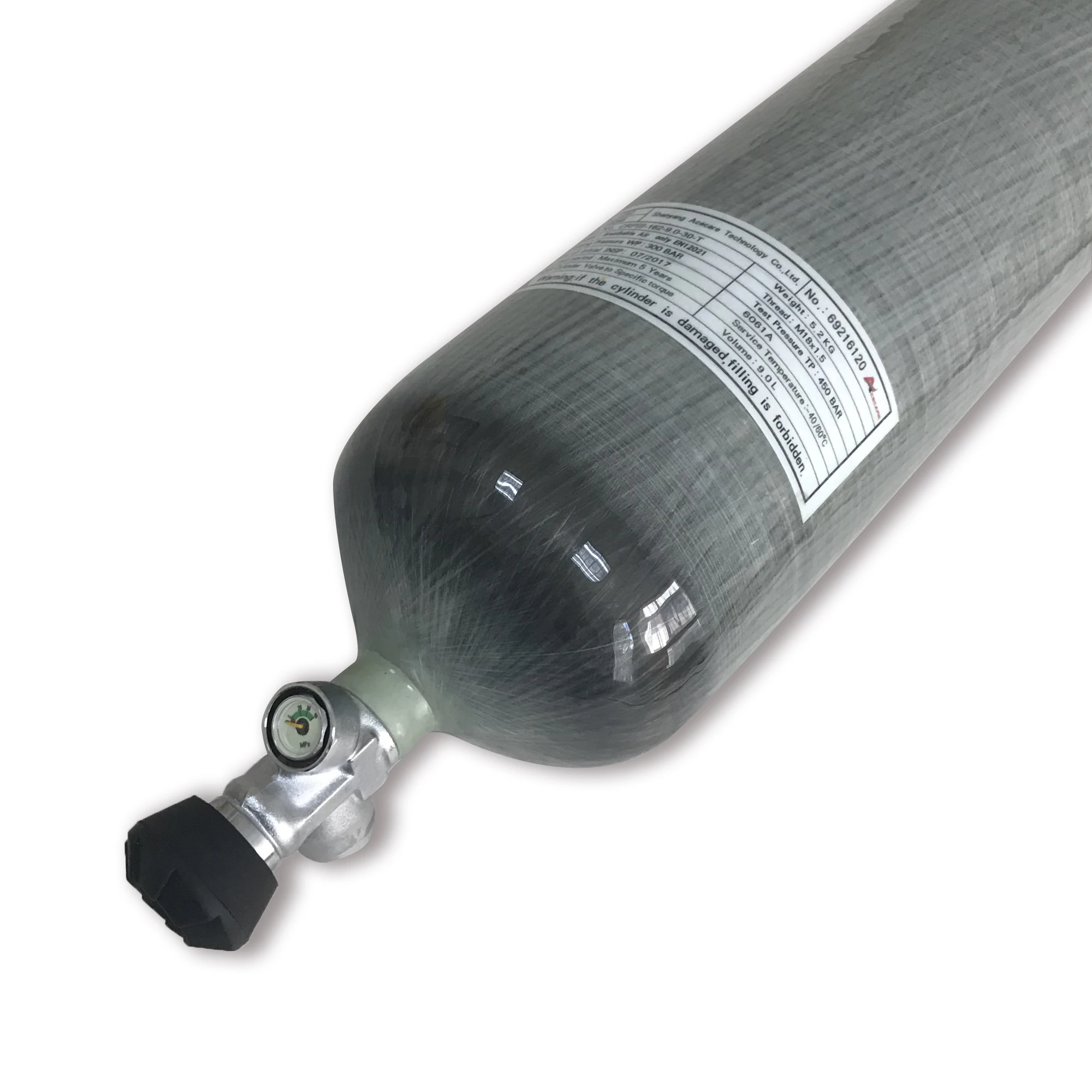 

Acecare High Quality 9L CE Certification High Pressure Carbon Fiber Gas Cylinder With Valve For Diving