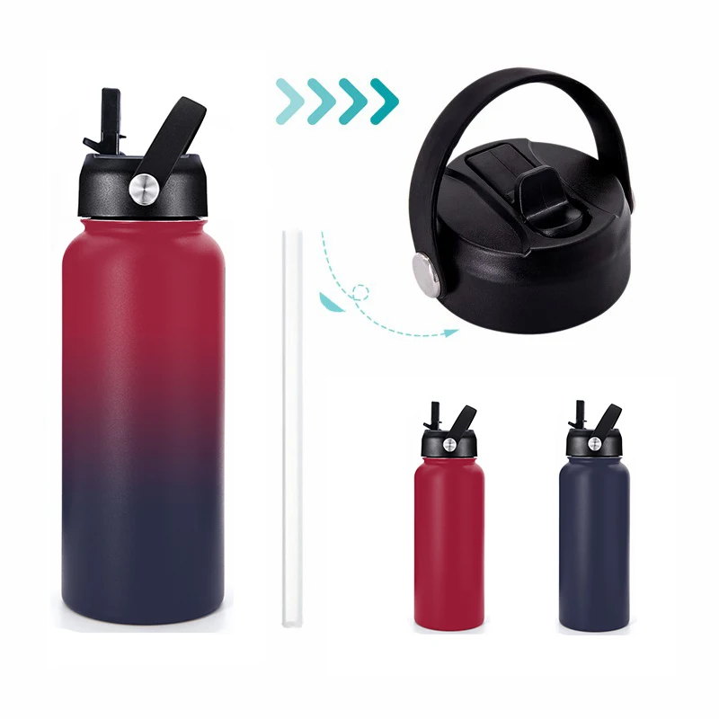 

New products 2020 unique custom logo clear 32 oz water bottle stainless steel colorful insulated with straw, Customized color