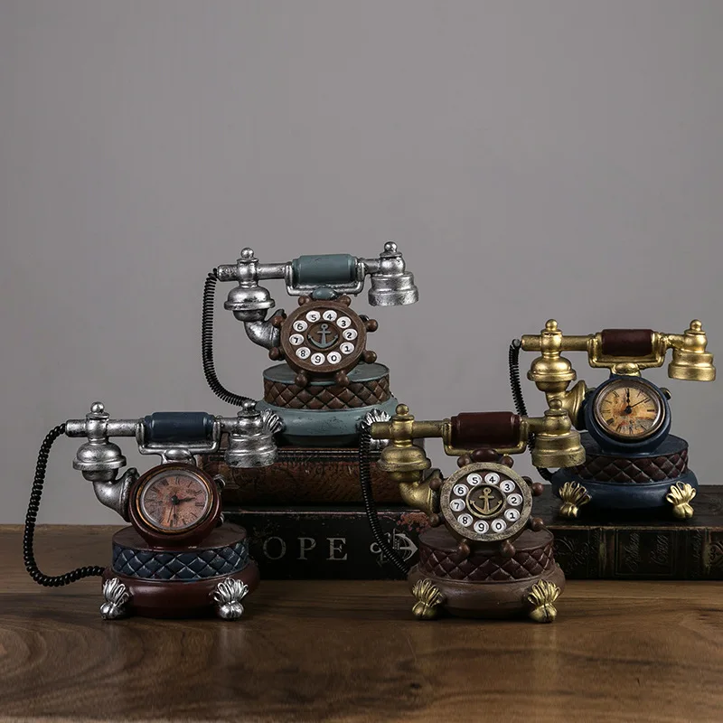 

Vintage Telephone Model Clock and Watch Decorations Creative Study Coffee Shop Restaurant Clock Seat Clock Decoration
