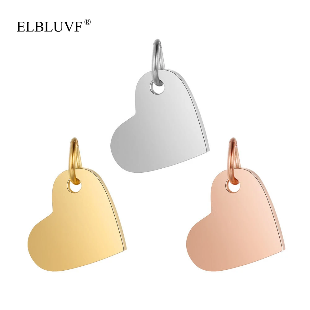 

ELBLUVF Stainless Steel Rose Gold Plated Personalized Customized Initial Name Engraving Love Heart Necklace For Women, Rose gold / gold / silver