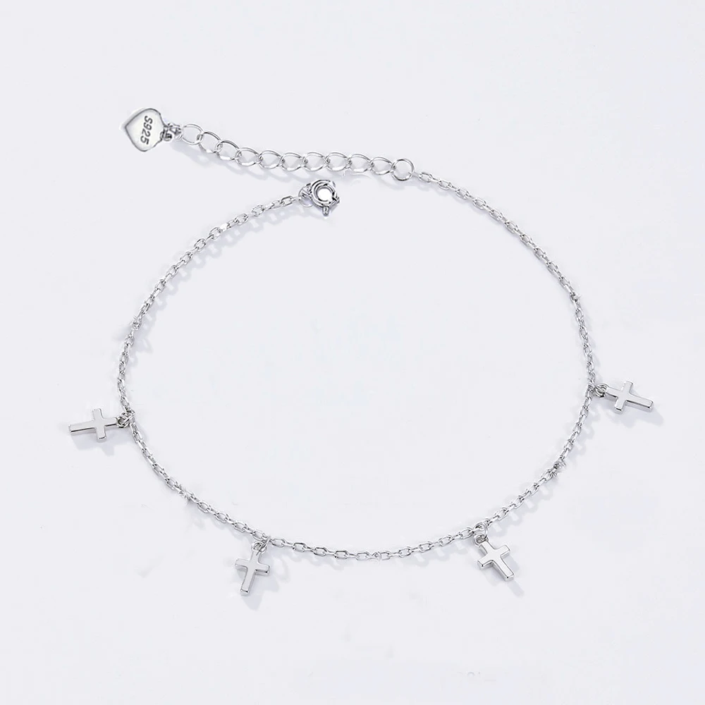 Women Fine Jewelry 925 Sterling Silver Chain Link Cross Charm Bracelet for Girls Daily Wear Party Birthday Jewelry Gift