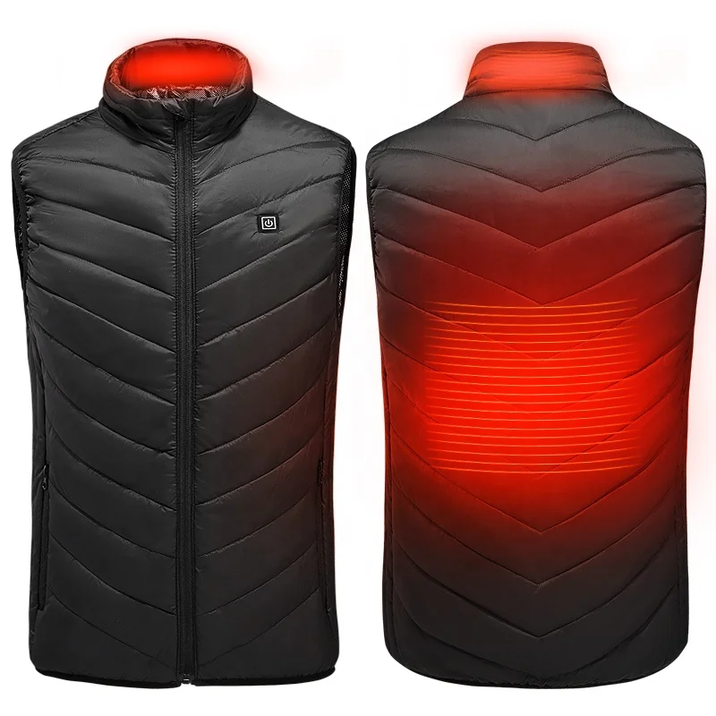 

USB Charging Heated Body Warmer Down Vest Size Adjustable Heated Men Plus Size Jacket For Outdoor Hike Hunt Camp, Black, sapphire