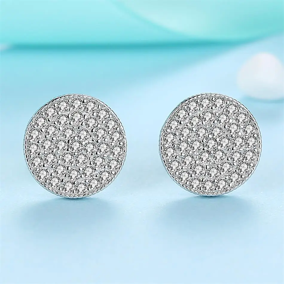 

Luxury Paved AAA CZ Sterling Silver 925 Stud Earrings Round Shape Shiny Crystal Earrings for Women Wedding Jewelry Gift