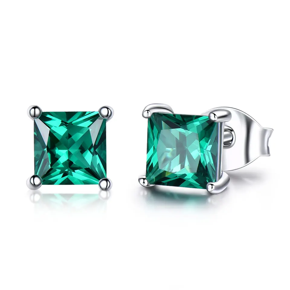 

UMCHO Solid Real 925 Sterling Silver Jewelry Created Emerald Square Stud Earrings For Women Elegant Birthday Gifts Fine Jewelry