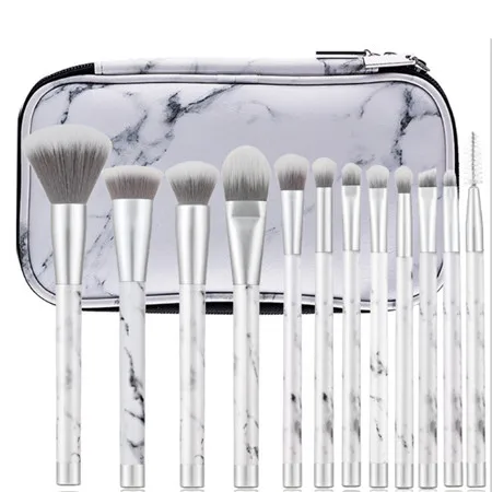 

12/15pcs go pro high quality marble makeup brushes with marble PU bag hot sell private label make up brush set