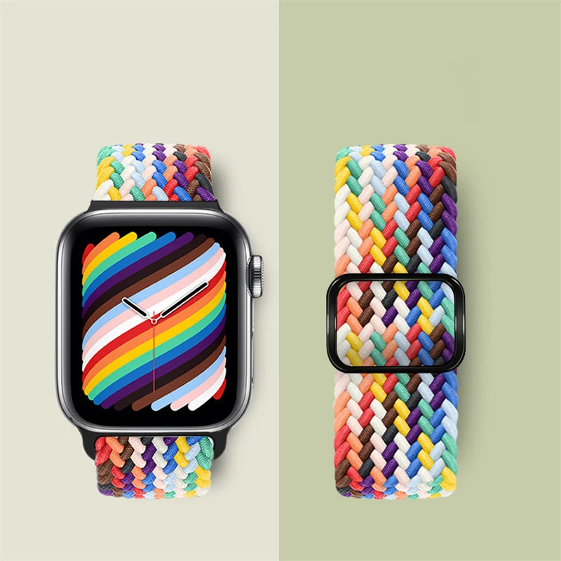 

BR-0654 Nylon Strap Suitable For Apple Watch 1-7 Series Colorful Adjustable Nylon Woven Wristwatch Luxury Apple Watch Band Strap